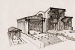Templo griego (Apolo, en Bassai). Templo romano (Baco, en Baalbek). Sala central de termas imperiales